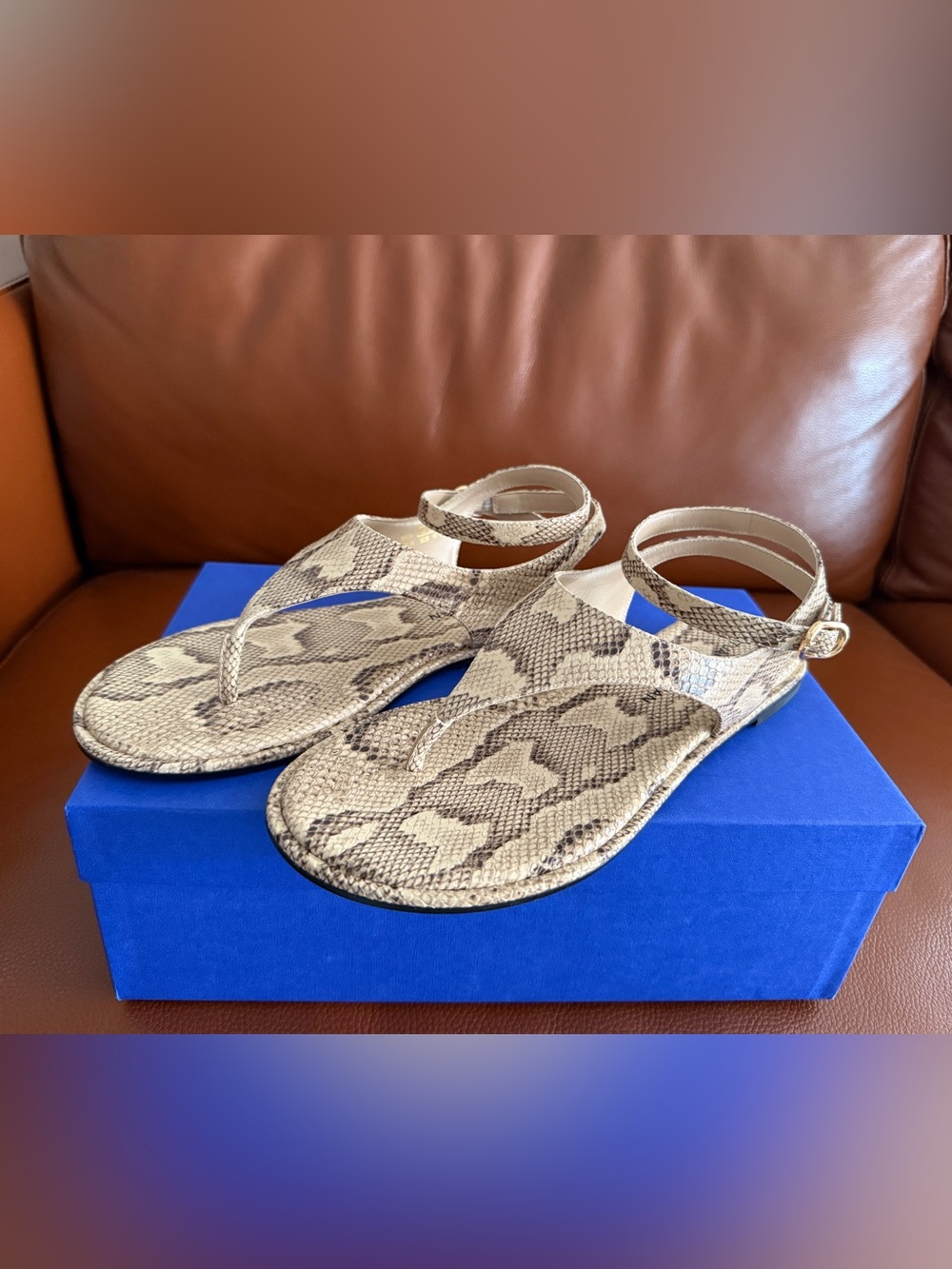 Marley Snake-Embossed Leather Flat Thong Sandals